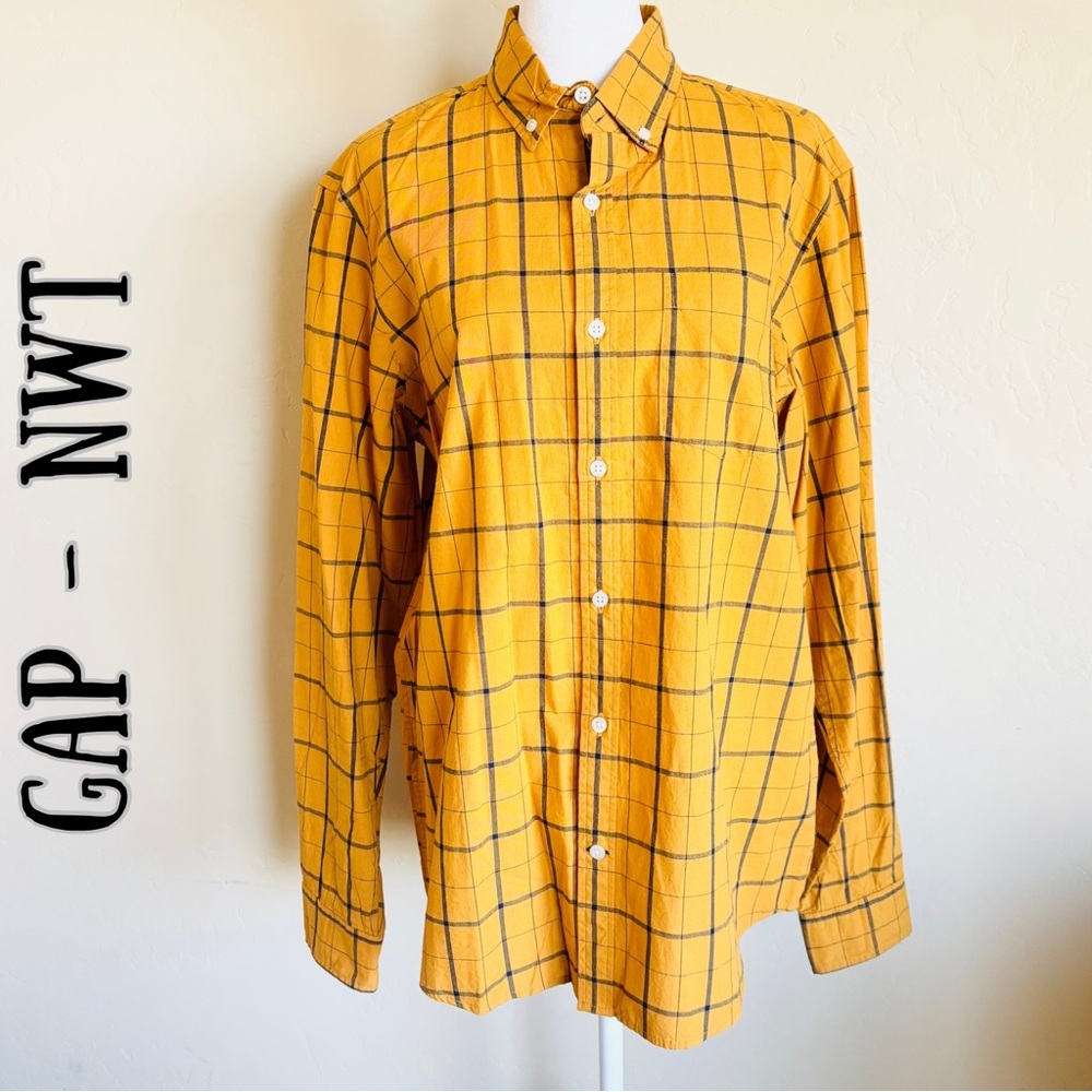 GAP Men's Mustard Plaid Button-Down Shirt NWT